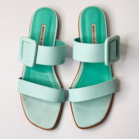MANOLO BLAHNIK Tituba Buckle Slide Sandals Light Blue With Box Dust Bag Size 41 - Picture 11 of 16